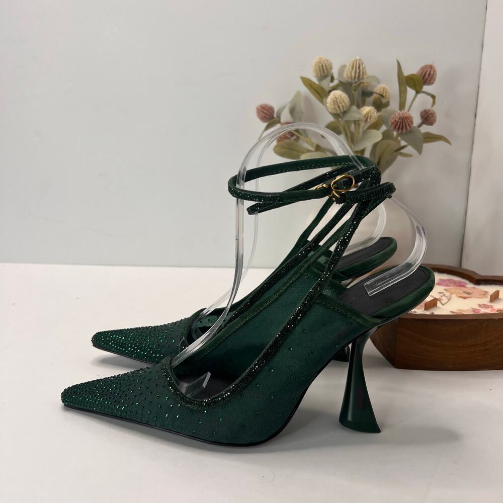 Cult Gaia Diya Sling Back Crystal Embellished Heels Green Women 9.5/EU 40